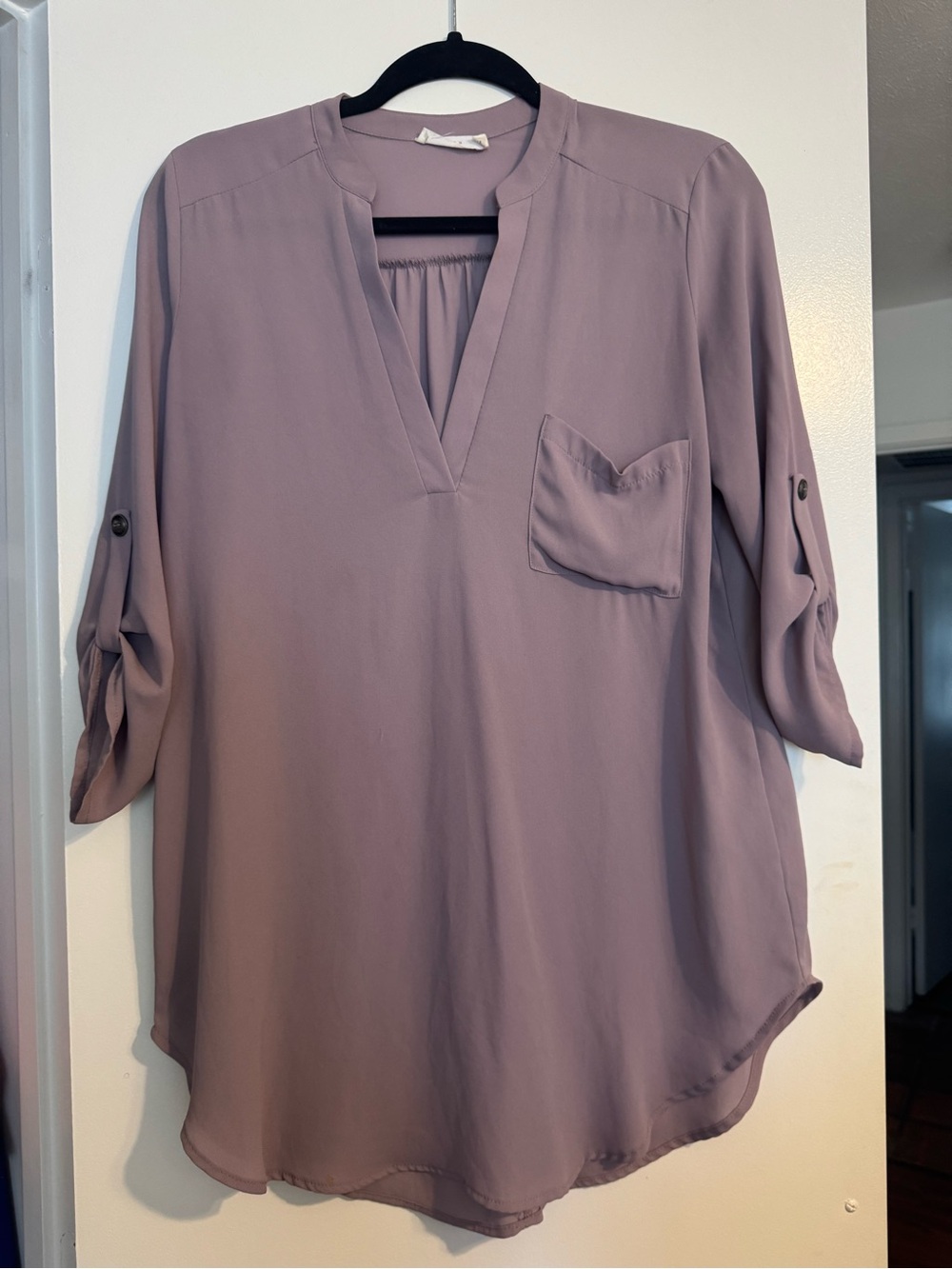 Lush Relaxed V-Neck Silky Blouse in Mauve